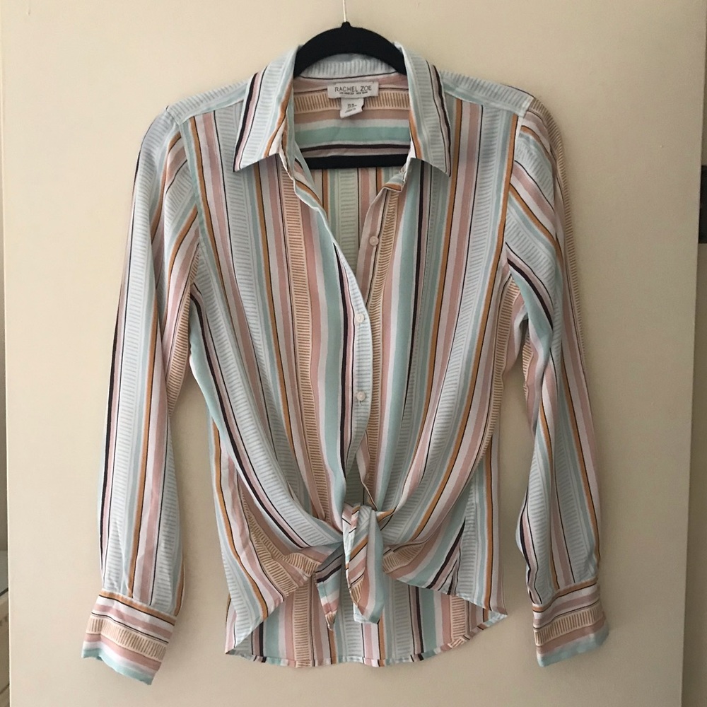 Rachel Zoe colorful striped button down blouse